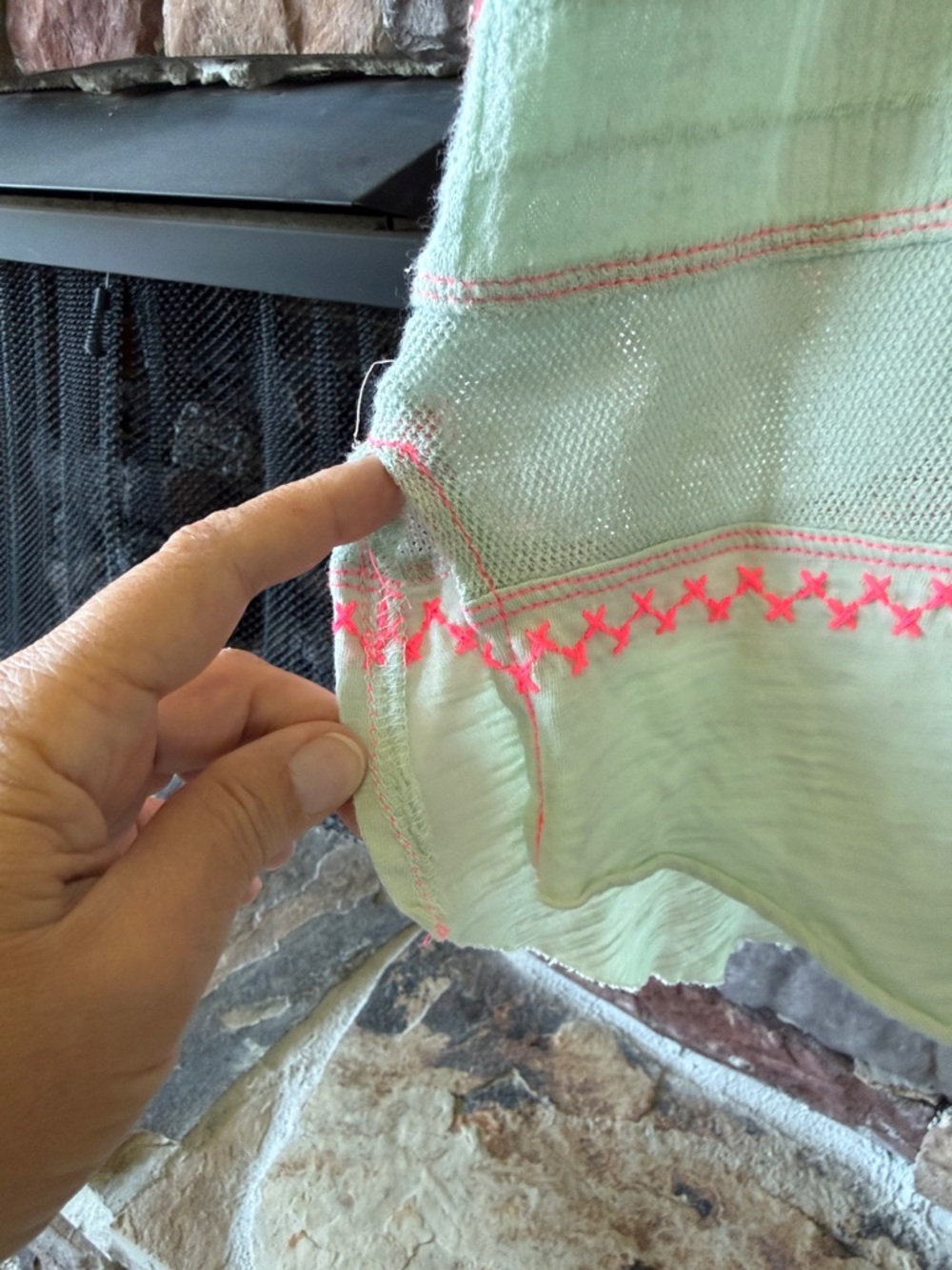 Free People Mint Green Peasant Blouse with Neon Pink Embroidery - Picture 9 of 11